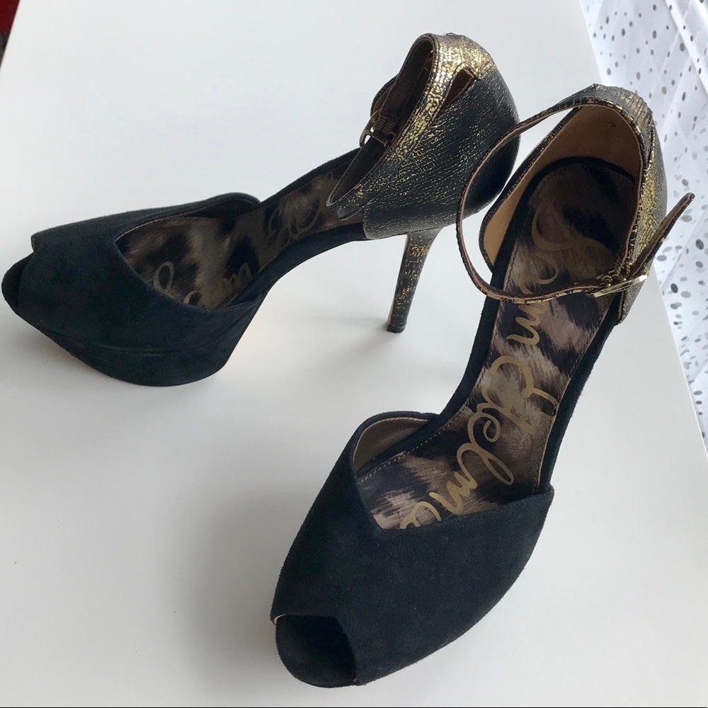 Sam Edelman black and gold platform heels